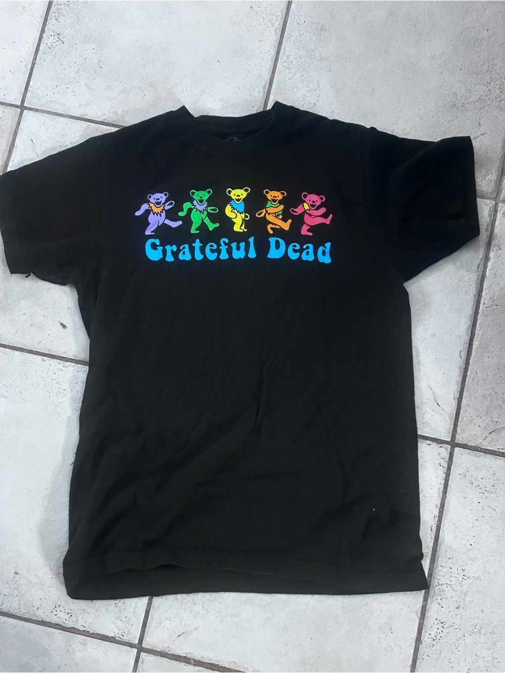 Grateful Dead Black Tee with Multicolor Dancing Bears